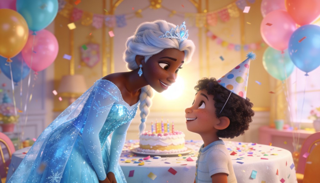 Animated themed birthday party scene